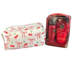 Zenana Outfitters Cherry Print Cosmetic Bag Set - Red and White